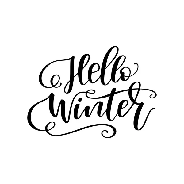 Tulisan tangan musim dingin yang digambar "Hello winter". Kaligrafi tulisan tangan - Stok Vektor