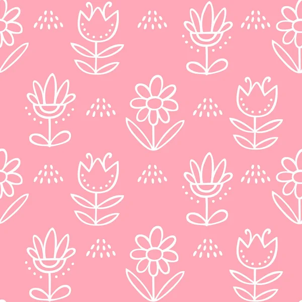 Seamless pattern with hand drawn flowers — Stock Vector