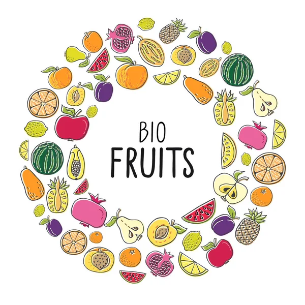 Illustration vectorielle avec fruits dessinés à la main — Image vectorielle