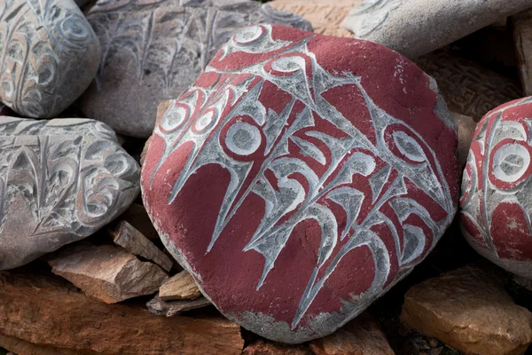 Stone with tibetian mantras Tibet — Stock Photo, Image