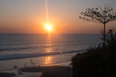 Begonviller ve turuncu günbatımı okyanus Kerala yukarıda