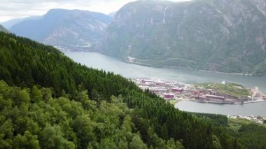 Dron üzerinde air Norveç fiyord ve su görünümü