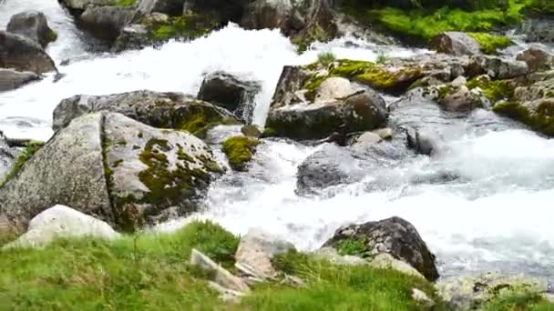 Cascada en las montañas de Noruega en tiempo lluvioso . — Vídeos de Stock