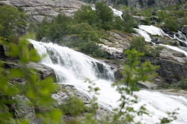 Norveç yağmurlu havalarda şelale