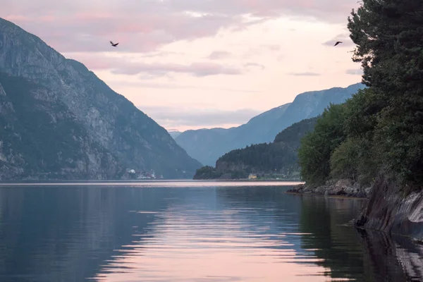 Norwegen - ideale Reflexion des Fjords in klarem Wasser — Stockfoto