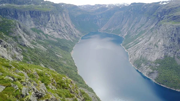 View to fjord and water from drone in Norway — Stock Photo, Image