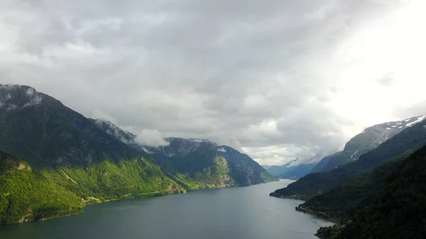 View to fjord and water from drone in Norway — Stock Photo, Image