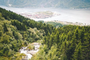 Norveç yağmurlu havalarda şelale