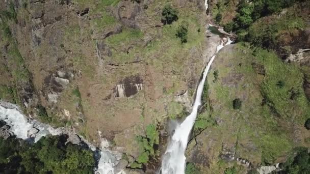 Waterfall in Himalayas range Nepal from Air view from drone — Stock Video