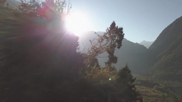 Sunset above valley in the Himalaya mountains, Nepal Cinelike profile — Stock Video