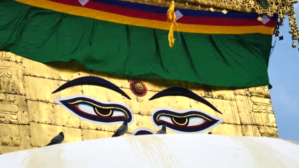 Swayambhunath stupa Eye Buddha Kathmandu — Stock Video