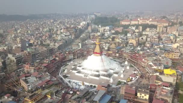 Stoepa Bouddhanath Kathmandu, Nepal 4k video plat profiel Cinelike — Stockvideo