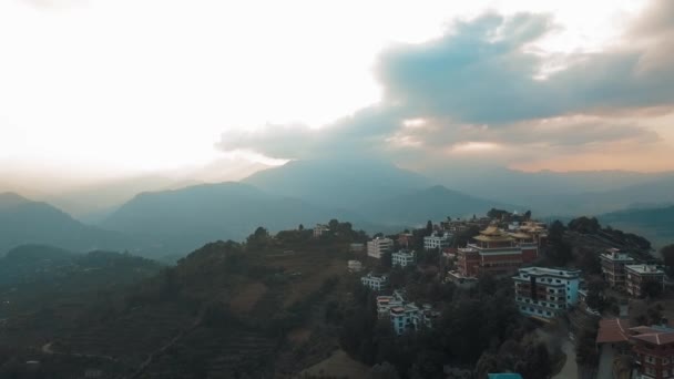 Ancient buddhist monastery in Himalayas Nepal from air — Stock Video