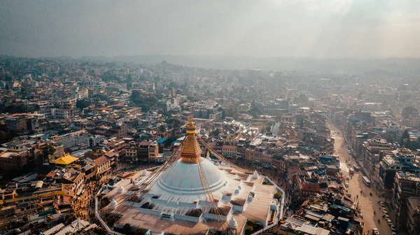 Stupa Bodhnath Kathmandu Nepál fényképe a levegőből — Stock Fotó