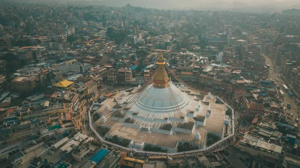 Stupa Bodhnath Kathmandu Nepál fényképe a levegőből — Stock Fotó