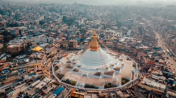 Stupa Bodhnath Kathmandu Nepál fényképe a levegőből — Stock Fotó