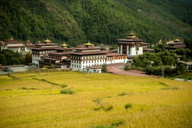 Bhutan Himalayalar 'daki Dzong Manastırı.