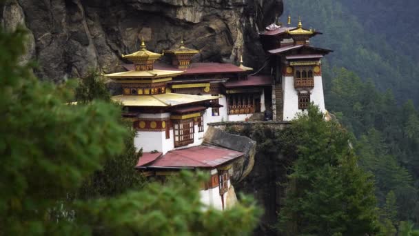 Tiger Nest Paro Taktsangat día de verano en el Alto Valle del Paro Himalyas Bután — Vídeos de Stock