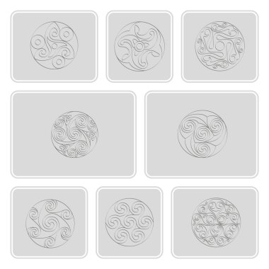 İrlandalı geometrik süsleme ile tek renkli simgeler kümesi 