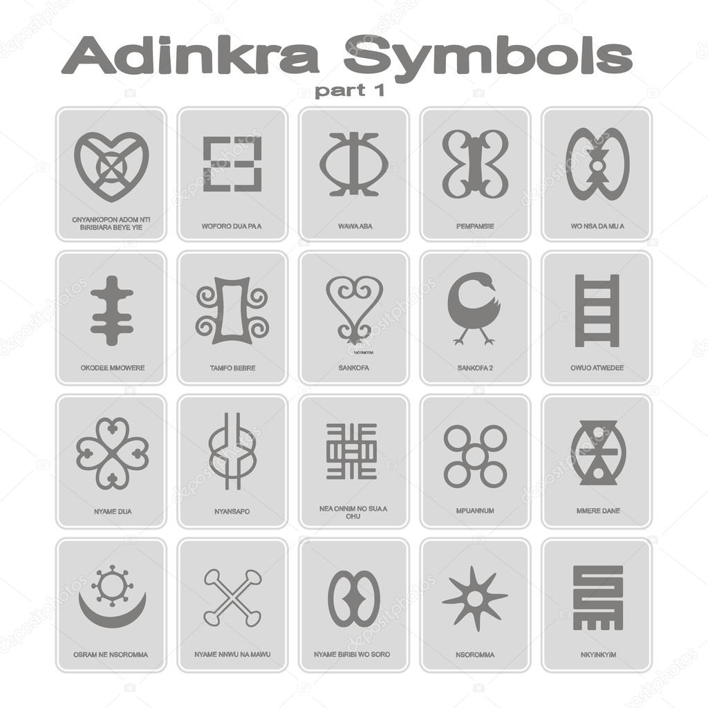 set of monochrome icons with adinkra symbols 