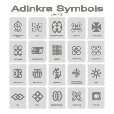 set of monochrome icons with adinkra symbols  clipart