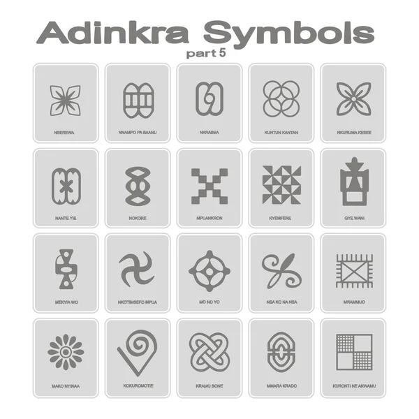 Набор монохромных икон с символами адинкры — стоковый вектор