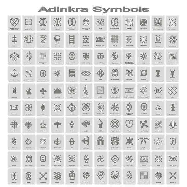 Conjunto de iconos monocromáticos con símbolos adinkra — Vector de stock