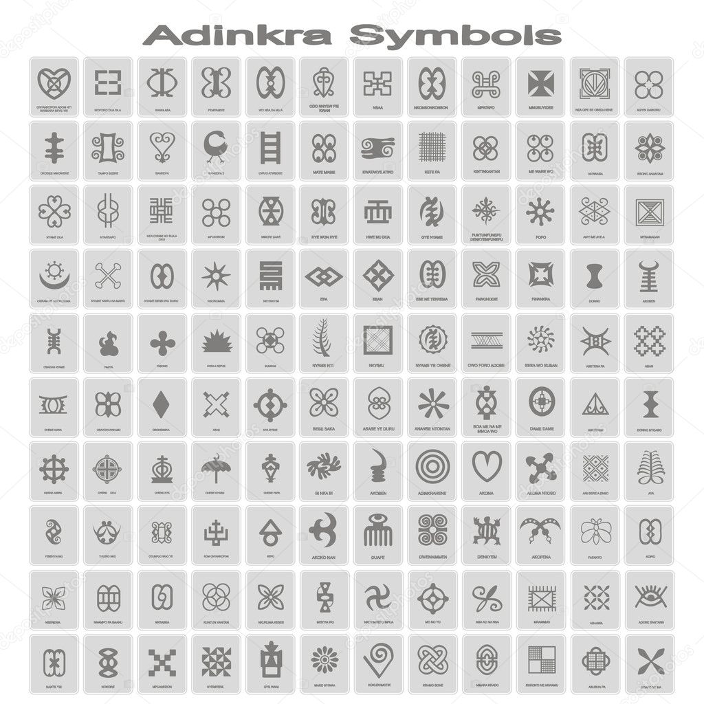 set of monochrome icons with adinkra symbols  