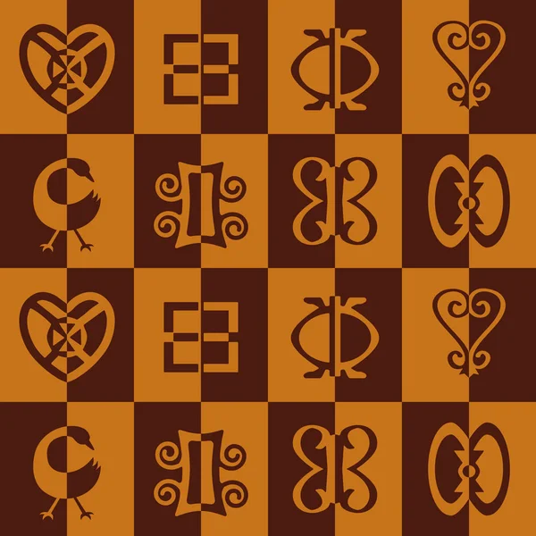 Naadloze patroon met adinkra symbolen — Stockvector