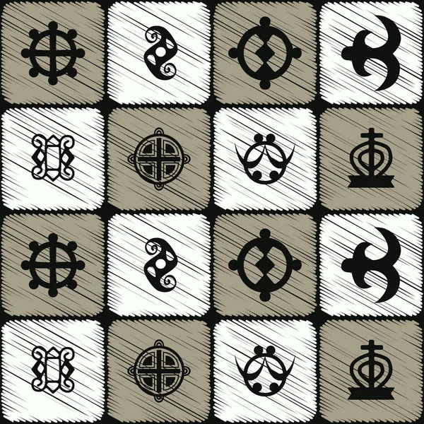 Nahtloses Muster mit Adinkra-Symbolen — Stockvektor