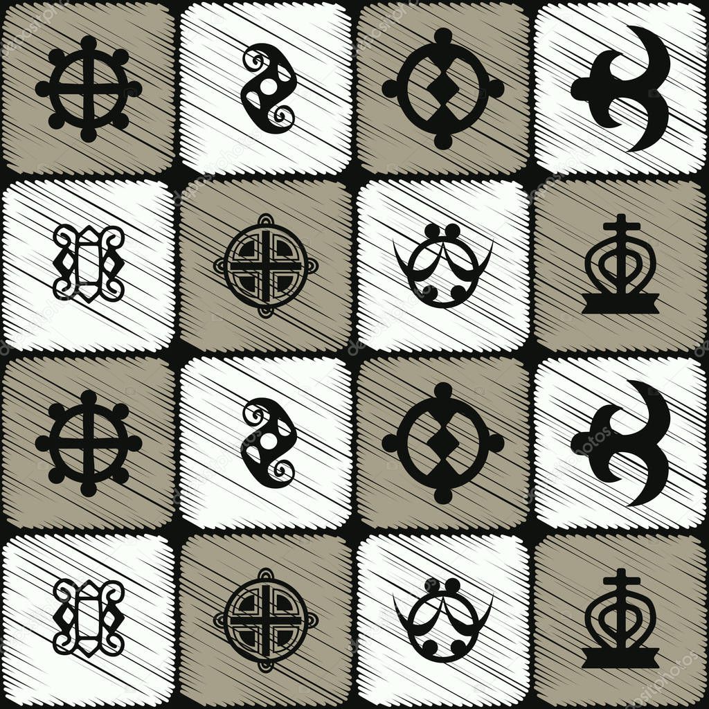 seamless pattern with adinkra symbols 
