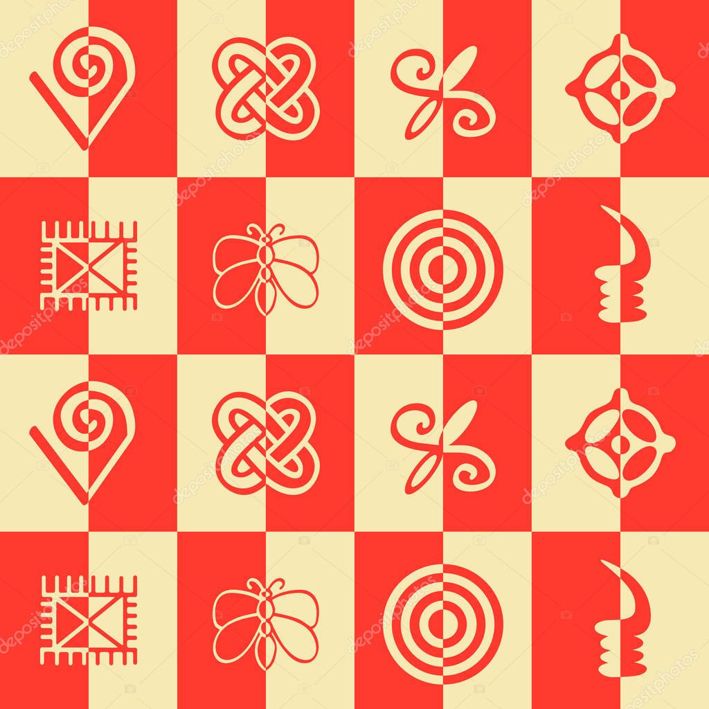 Seamless pattern with adinkra symbols — Stock Vector © drutska 130172386
