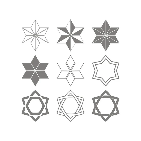 Sada černobílých ikon s Davidovou hvězdou tradiční židovský symbol — Stockový vektor