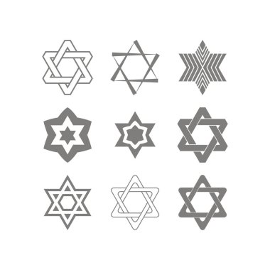 set of monochrome icons with star of David traditional Jewish symbol 