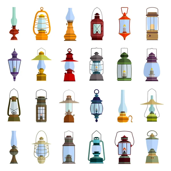 Gekleurde pictogrammen instellen met lantaarn — Stockvector
