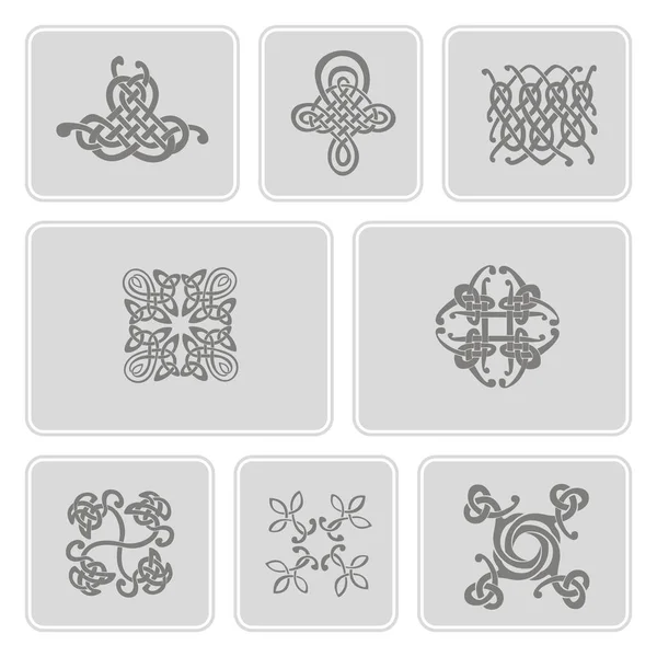 Iconos monocromáticos con arte celta y ornamentos étnicos — Archivo Imágenes Vectoriales