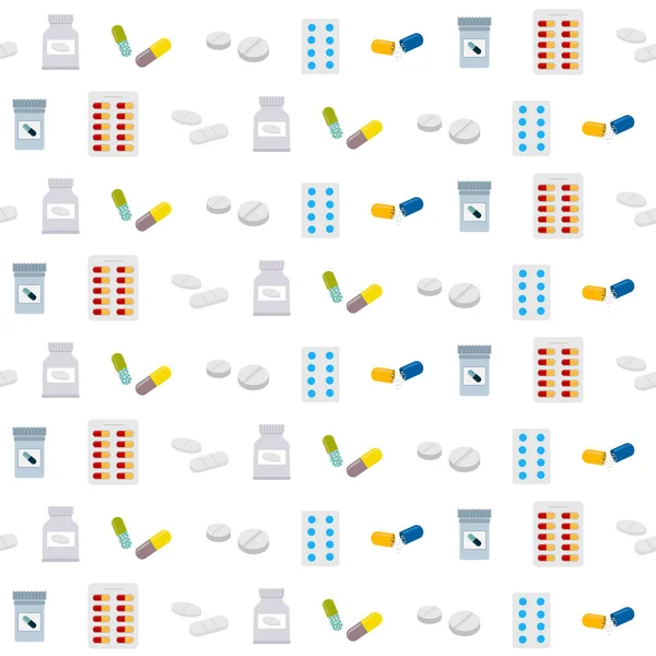 Patrón sin costura con píldoras y cápsulas de drogas — Archivo Imágenes Vectoriales