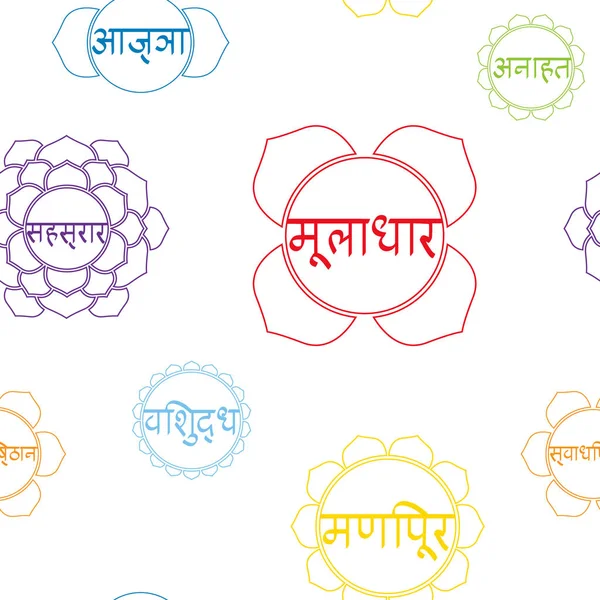 Nahtloses Muster mit Chakrennamen im Sanskrit — Stockvektor