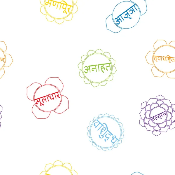 Seamless pattern with names of chakras in Sanskrit — Stock Vector