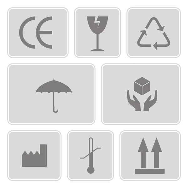 Ensemble d'icônes monochromes avec symboles d'emballage — Image vectorielle