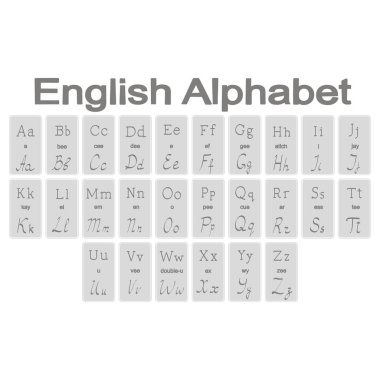 İngilizce alfabe ile tek renkli simgeler kümesi  