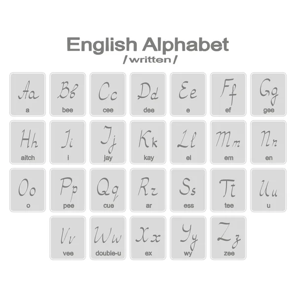 Set di icone monocromatiche con alfabeto inglese — Vettoriale Stock