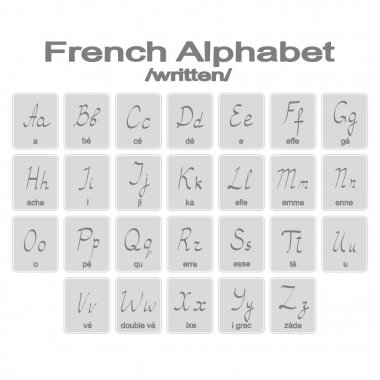 Fransızca alfabe ile tek renkli simgeler kümesi