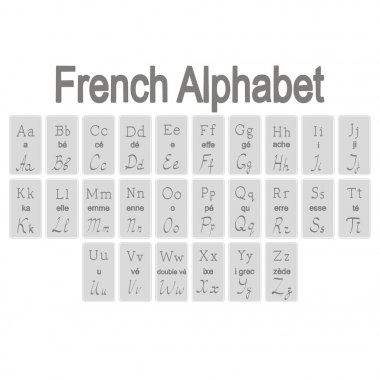 Fransızca alfabe ile tek renkli simgeler kümesi