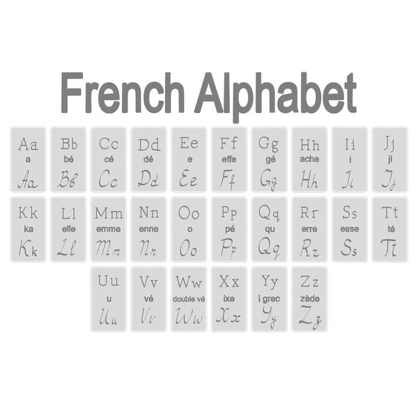 Ensemble d'icônes monochromes avec alphabet français — Image vectorielle