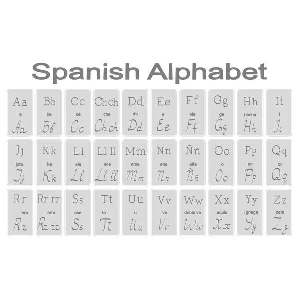 Conjunto de ícones monocromáticos com alfabeto espanhol — Vetor de Stock