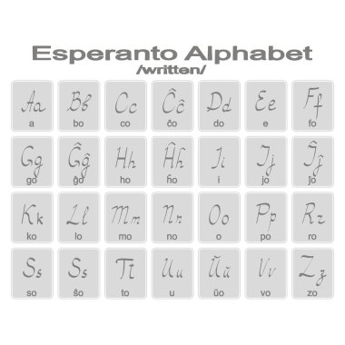 Set of monochrome icons with esperanto alphabet   clipart