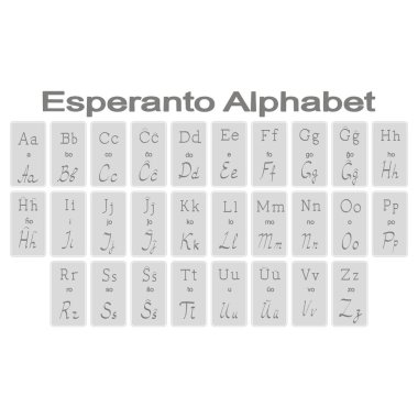 Set of monochrome icons with esperanto alphabet   clipart