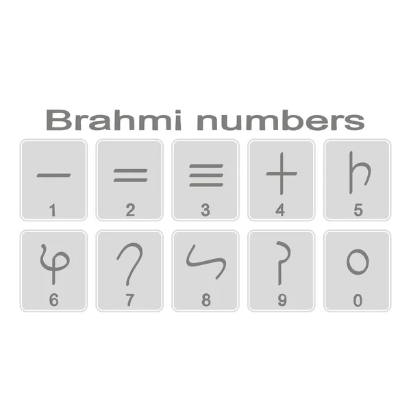 Conjunto de iconos monocromáticos con números Brahmi — Vector de stock
