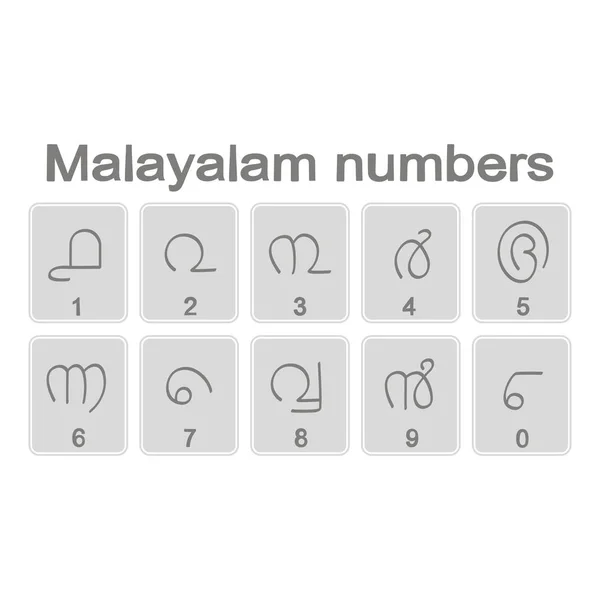 Ensemble d'icônes monochromes avec numéros de malayalam — Image vectorielle